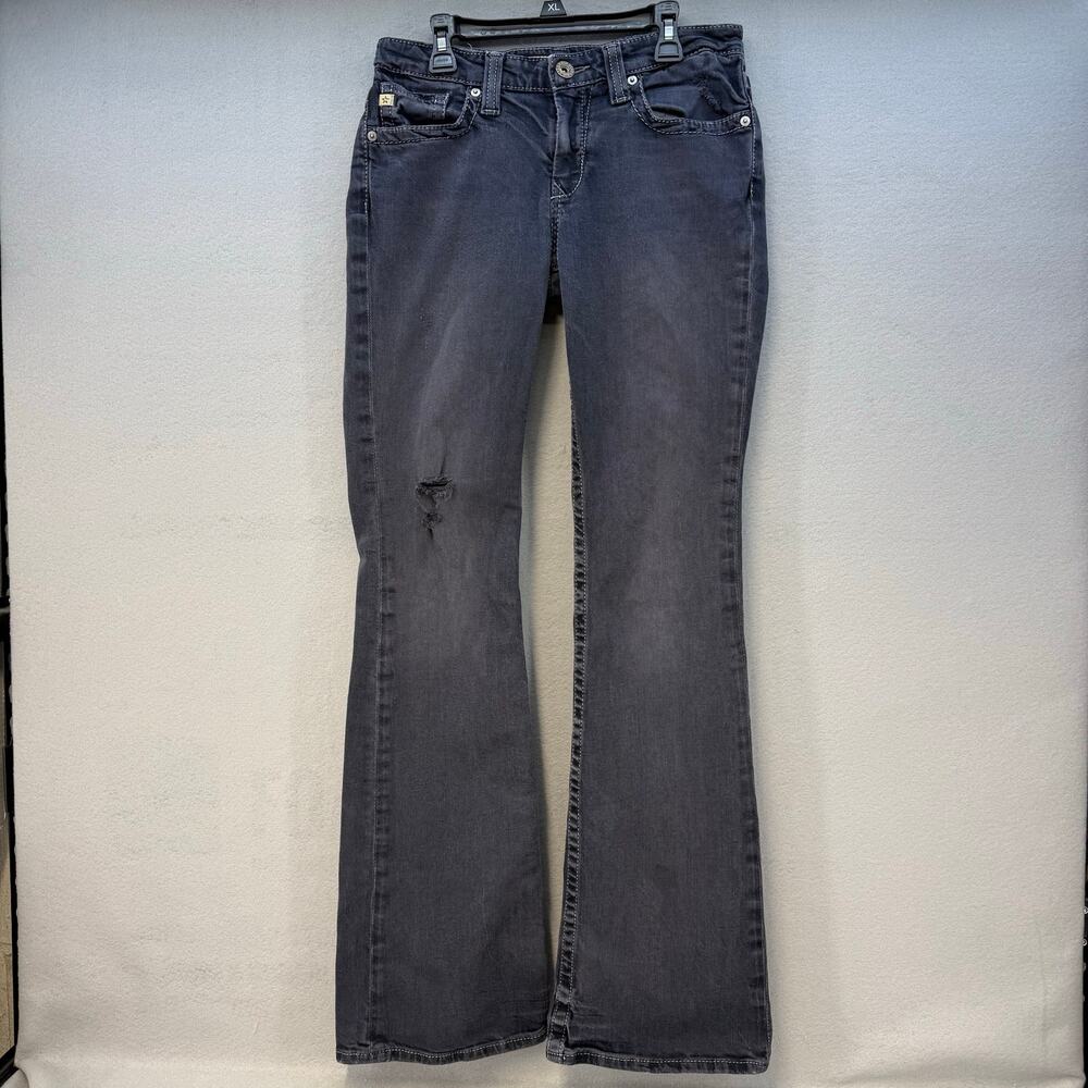 Big Star Jeans Women's 26L Black Maddie Mid Rise Fit Boot Cut Tall Embellished